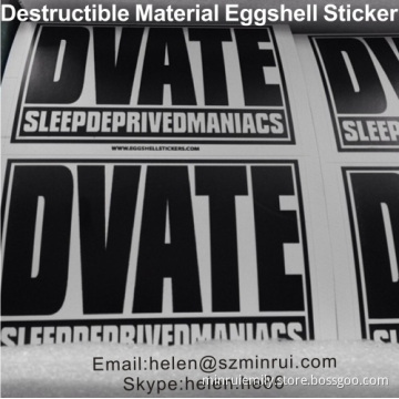 Custom White Destructible Vinyl Material Printing Black Words Eggshell Stickers 